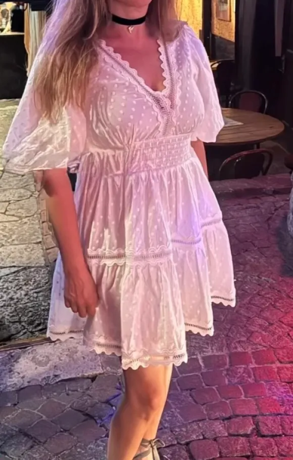 🤍 By Malina vit romantisk klänning med puffärm, student/midsommar