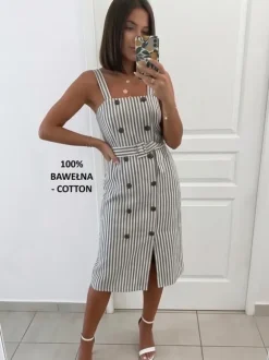 1. Nowa 100% bawełna bawełniana midi sukienka w paski na lato letnia z paskiem 36 S