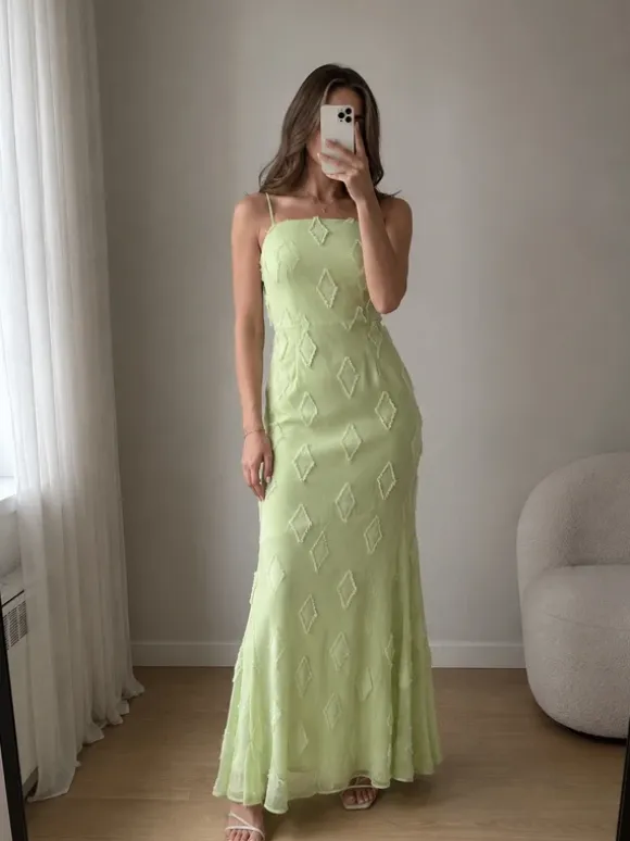 38 zielona limonkowa długa maxi sukienka bawełna