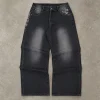 Baggy Jeans Grey Embroidered Sakura Haft Vintage Retro Wide