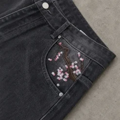 Baggy Jeans Grey Embroidered Sakura Haft Vintage Retro Wide