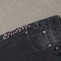 Baggy Jeans Grey Embroidered Sakura Haft Vintage Retro Wide