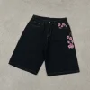 Baggy Jorts black denim shorts embroidered opium