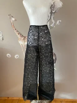 Bik Bok koronkowe spodnie wide leg czarne transparentne boho glamour 42 nowe