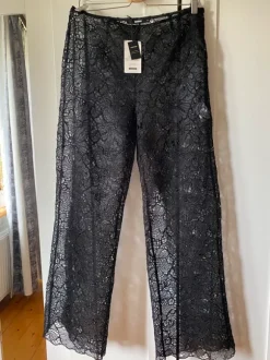 Bik Bok koronkowe spodnie wide leg czarne transparentne boho glamour 42 nowe