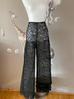 Bik Bok koronkowe spodnie wide leg czarne transparentne boho glamour 42 nowe