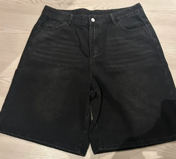 Black denim jorts embroidered jorts