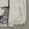 Boxy Black Panther Hoodie Zip Up Vintage Szara bluza w czarną panterkę z kapturem