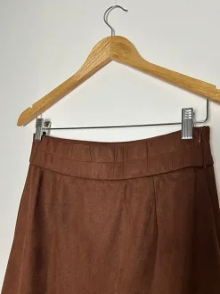 Brązowa asymetryczna spódnica z falbanami imitacja zamszu boho M