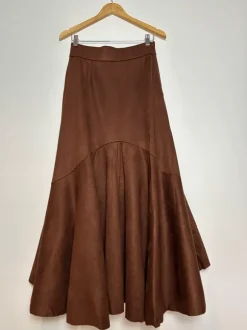 Brązowa asymetryczna spódnica z falbanami imitacja zamszu boho M
