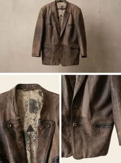 Brązowa Skórzana Kurtka Vintage, boho o Kroju Marynarki | Skóra Naturalna