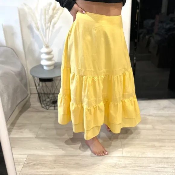 Butter yellow maxi spódnica długa boho cottagecore 100% bawełna H&M Ibiza style