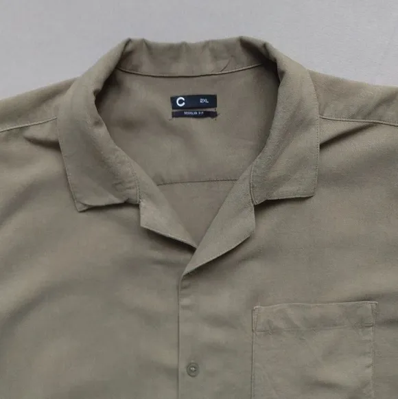 Cubus koszula męska XXL khaki oliwkowa len wiskoza krótki rękaw summer viscose old money shirt