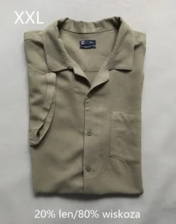 Cubus koszula męska XXL khaki oliwkowa len wiskoza krótki rękaw summer viscose old money shirt