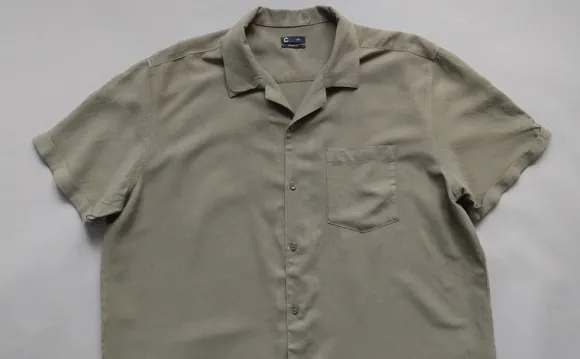 Cubus koszula męska XXL khaki oliwkowa len wiskoza krótki rękaw summer viscose old money shirt
