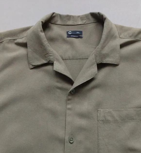 Cubus koszula męska XXL khaki oliwkowa len wiskoza krótki rękaw summer viscose old money shirt