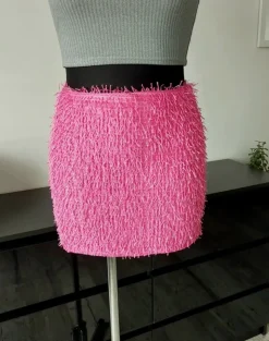 Cukierkowa spódnica mini shaggy z frędzlami, połysk Y2K PrettyLittleThing 38