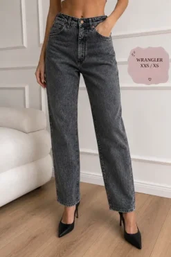 Czarne Mom Jeans Wrangler W25 L28 | Ciemny Denim Bawełniane Spodnie