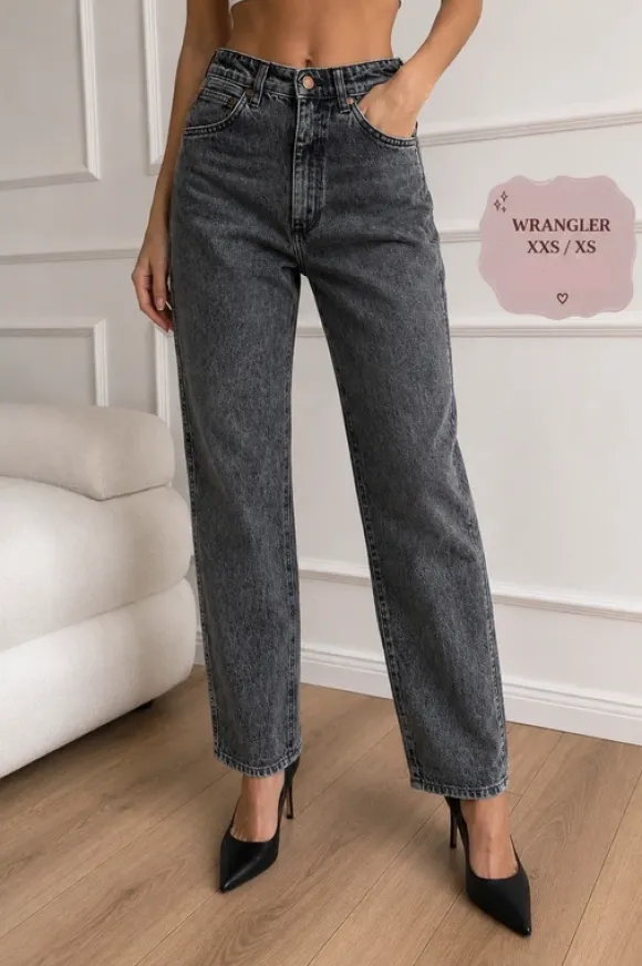 Czarne Mom Jeans Wrangler W25 L28 | Ciemny Denim Bawełniane Spodnie