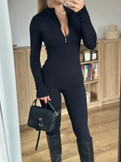 Czarny kombinezon sportowy do jogi modny seksi elastyczny Basic alo