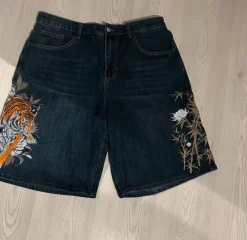 Denim jorts Embroidered jorts with Tiger & Bamboo 🐅