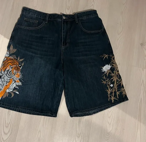 Denim jorts Embroidered jorts with Tiger & Bamboo 🐅