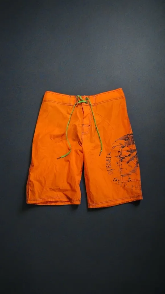 Diesel szorty kąpielowe board shorts pomarańczowe logo print S