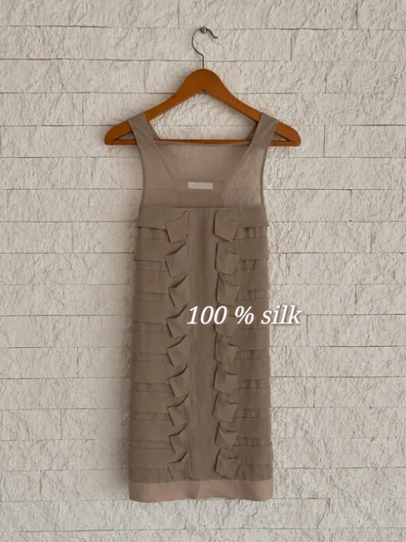Elegancka sukienka kawa z mlekiem 100% jedwab
