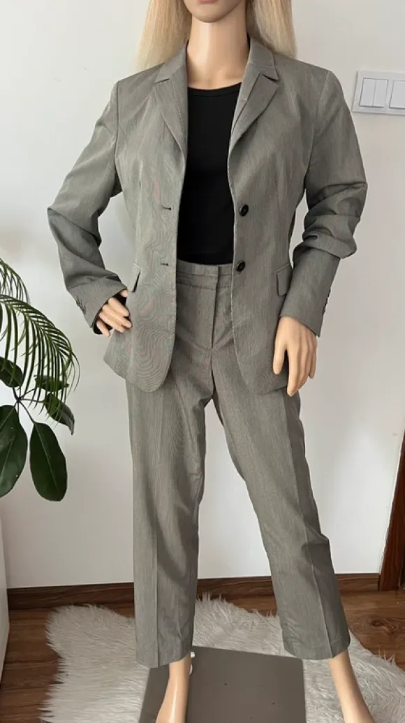 Elegancki damski garnitur szary komplet marynarka + spodnie 38 M More & More