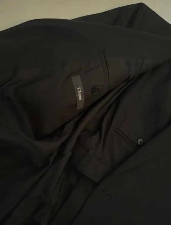 Garnitur męski Zegna L czarny komplet premium marynarka spodnie wiskoza elegancki biznes formalny