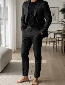 Garnitur męski Zegna L czarny komplet premium marynarka spodnie wiskoza elegancki biznes formalny