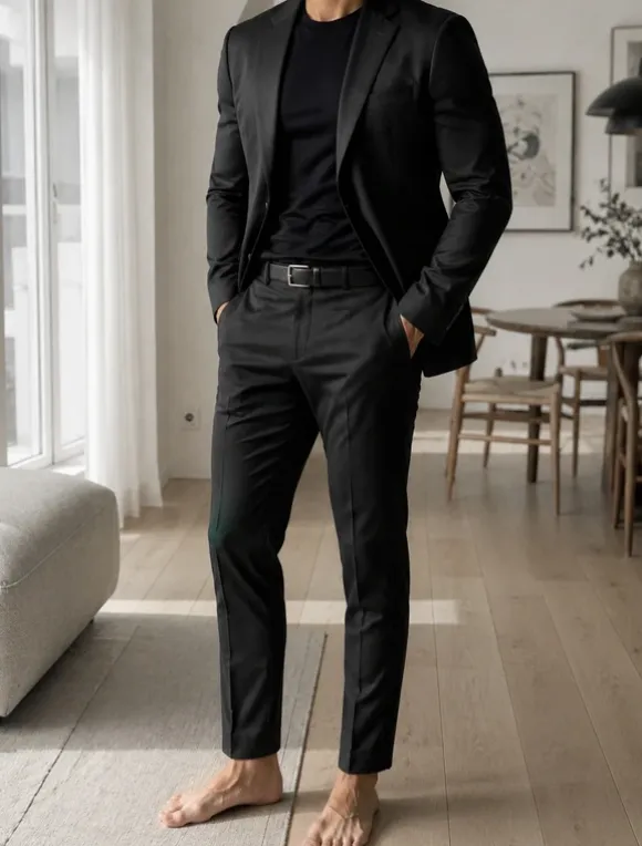 Garnitur męski Zegna L czarny komplet premium marynarka spodnie wiskoza elegancki biznes formalny