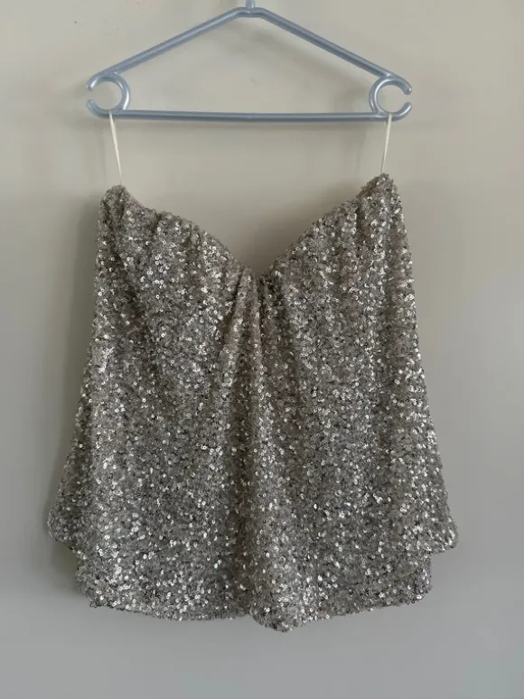 Gina Tricot paillet stropløs top
