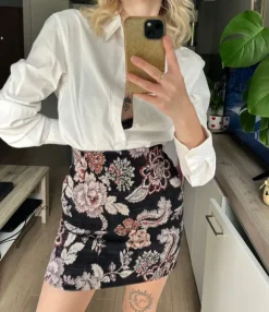 Gobelinowa żakardowa mini spódniczka w kwiatowy wzór boho y2k coquette