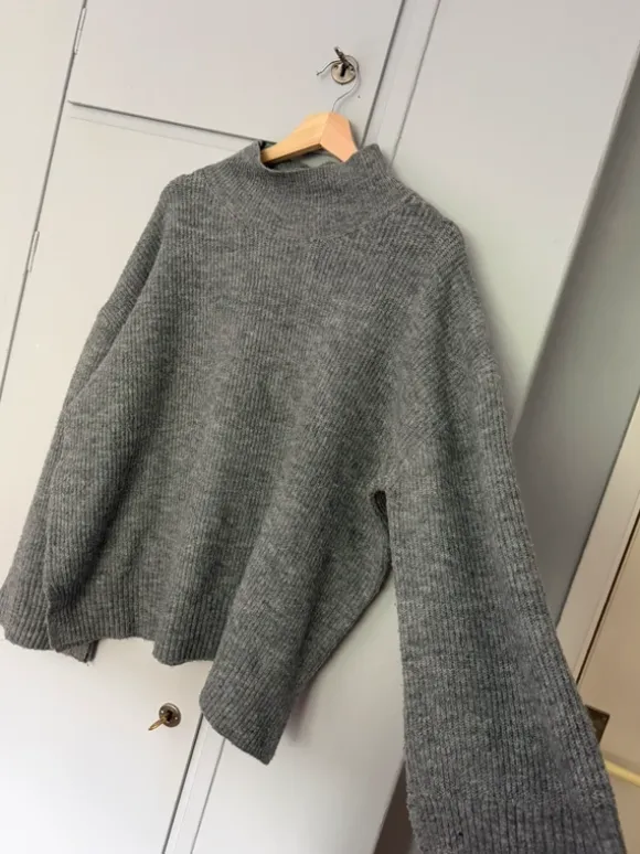 Grå stickad tröja oversized / Szary sweter oversize M chunky knit grey classic