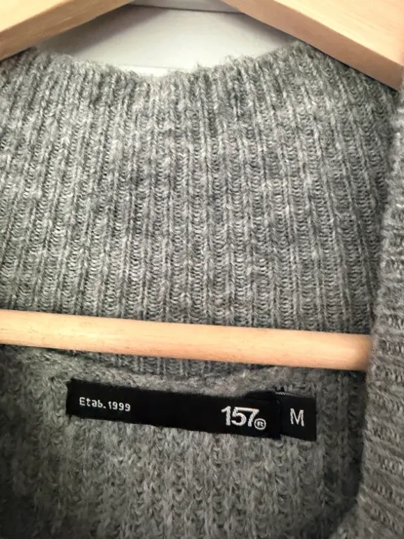 Grå stickad tröja oversized / Szary sweter oversize M chunky knit grey classic