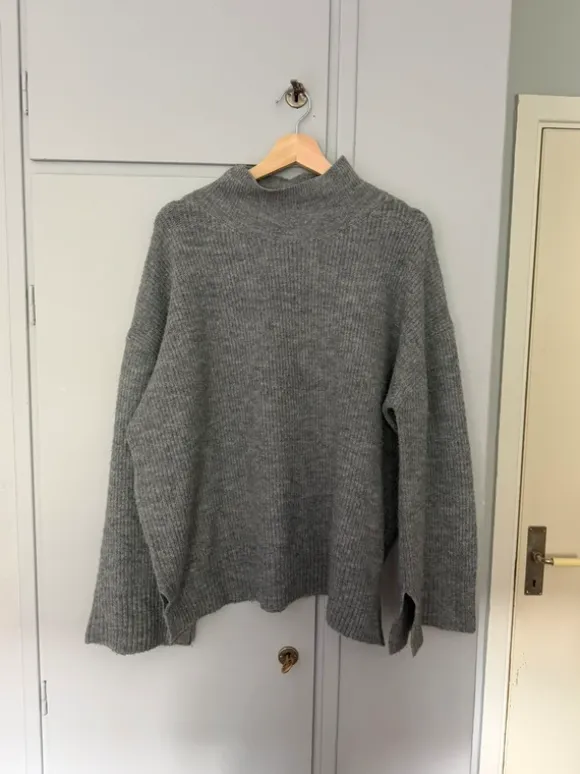 Grå stickad tröja oversized / Szary sweter oversize M chunky knit grey classic