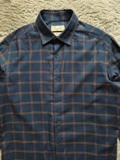Granatowa koszula w kratę Massimo Dutti długi rękaw bawełna prosta casual streetwear M
