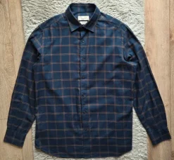 Granatowa koszula w kratę Massimo Dutti długi rękaw bawełna prosta casual streetwear M