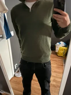 Grön quarterzip i merinoull