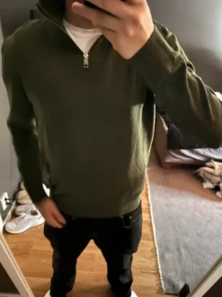 Grön quarterzip i merinoull