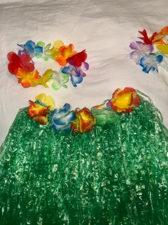 Hawaii-set / Hula-kjol med blomkransar