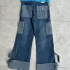 Jeansy cargo wide leg Y2K XS / W24 z paskiem i paskami przy nogawkach
