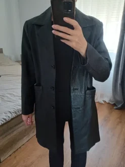 Klasyczny Czarny Płaszcz Skóra Naturalna Vintage Matrix 90s