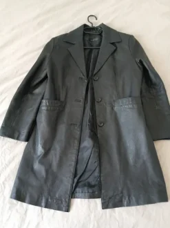 Klasyczny Czarny Płaszcz Skóra Naturalna Vintage Matrix 90s