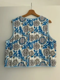 Kolorowa delikatnie pikowana kamizelka bezrękawnik w kwiaty summer vest L/XL
