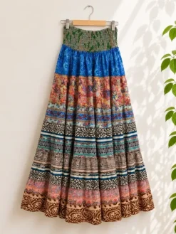 Kolorowa spódnica maxi boho patchwork hindi hippie lekka na wakacje