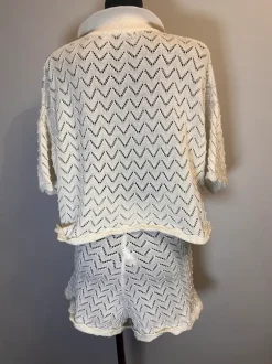Komplet ażur knit boho kremowy sweter + spodenki oversize XL lato