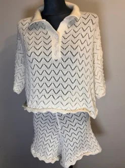 Komplet ażur knit boho kremowy sweter + spodenki oversize XL lato