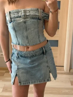 Komplet jeansowy top + spódnico spodenki